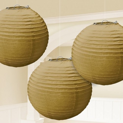   3 FAROLILLOS REDONDO ORO 24CM