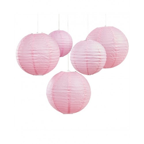   5 FAROLILLOS REDONDO ROSA PASTEL