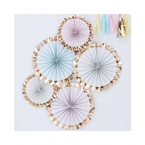 5 ABANICOS PAPEL TONOS PASTELES SURT