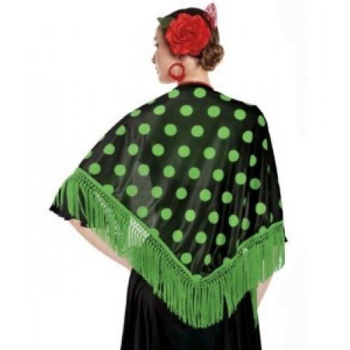 MANTON SEVILLANA NEGRO LUNARES VERDE