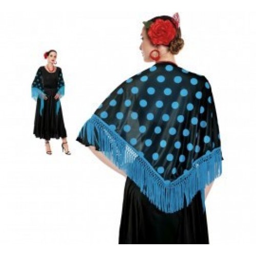 MANTON SEVILLANA NEGRO LUNARES AZULES