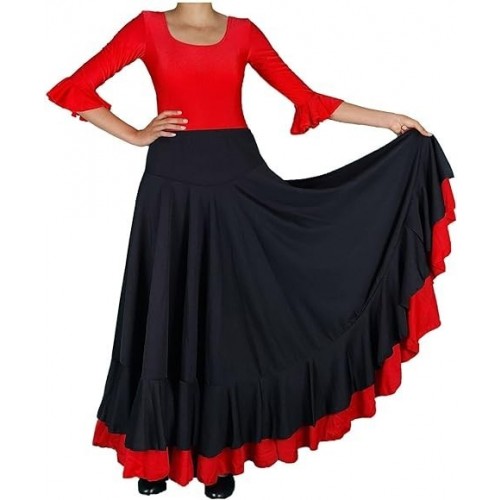 FALDA T-L SEVILLANA NEGRA VOLANTE ROJO