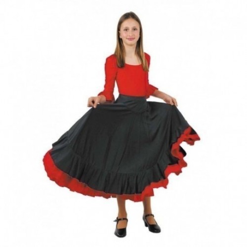  FALDA T-XL SEVILLANA NEGRA VOLANT ROJO