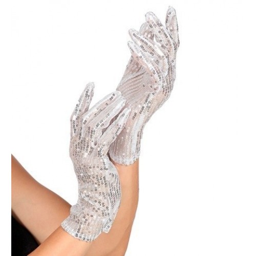 GUANTES ADULTO CORTOS LENTEJUELAS PLATA