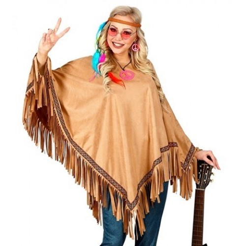   PONCHO UNISEX T-UNICA MARRON FLECOS