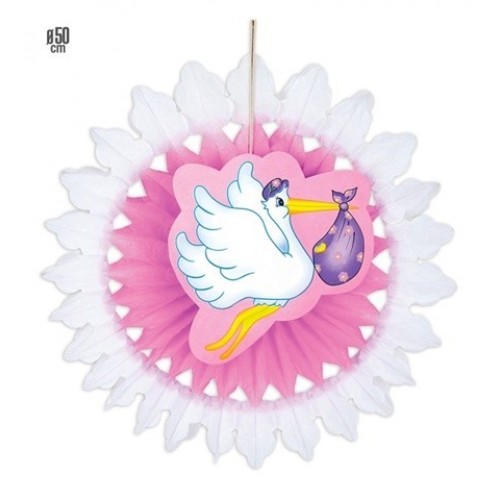 ABANICO SILUETA ROSA CIGUEÑA C/BEBE 50CM