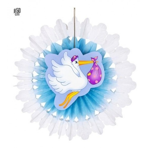 ABANICO SILUETA AZUL CIGUEÑA C/BEBE 50CM