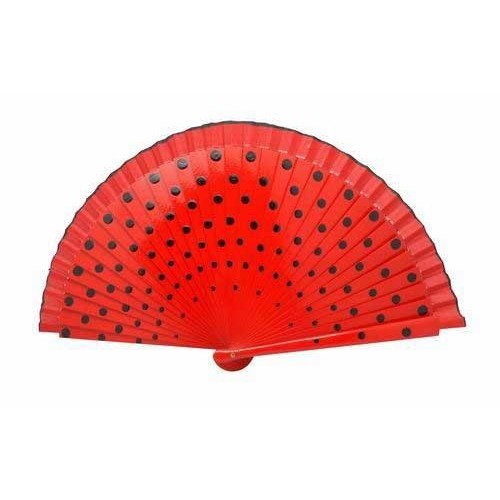 ABANICO PL ROJO LUNARES NEGROS 23CM