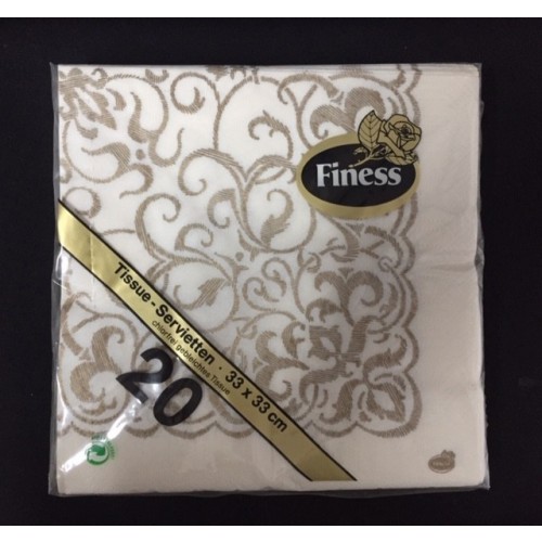 20 SERVILLETAS BLANCA ADAMASCA ORO 33CM