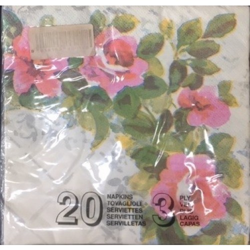 20 SERVILLETAS FLORES ROSAS 33CM