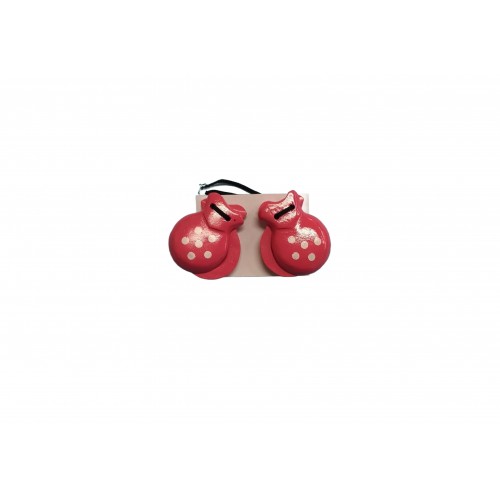 2 CASTAÑUELAS ROSAS LUNARES BLANCOS 7CM