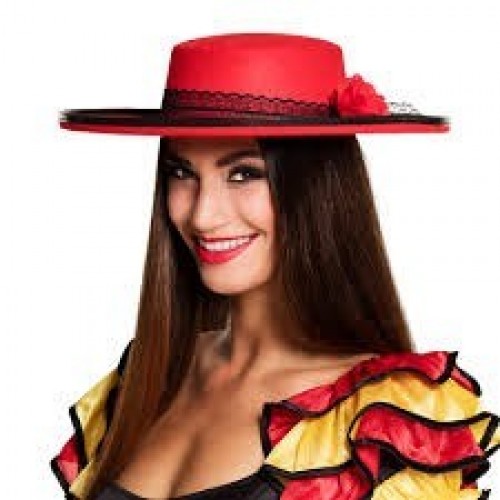 SOMBRERO ADULTO ANDALUZA  ROJO C/FLOR