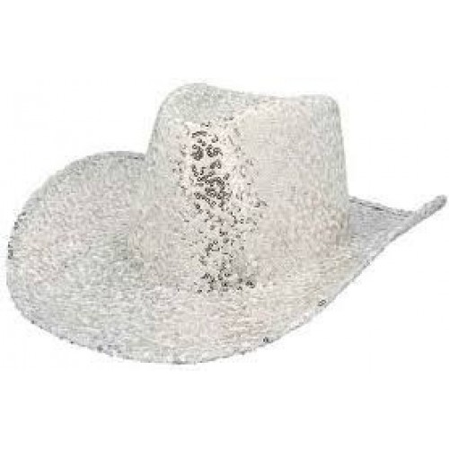 SOMBRERO ADULTO COWBOY LENTEJUELAS PLATA