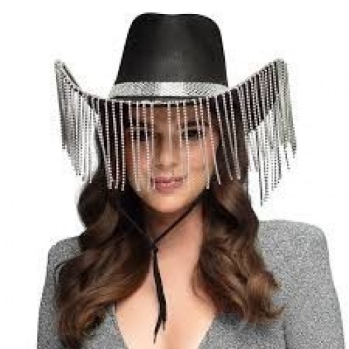 SOMBRERO ADULTO C/FLECO STRASS NEGRO