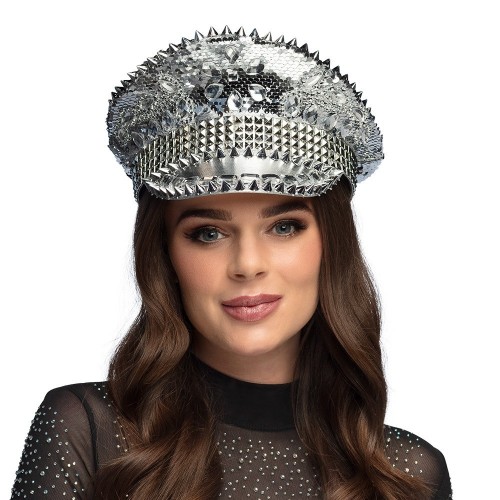 GORRA LENTEJUELA TACHUELAS PLATA