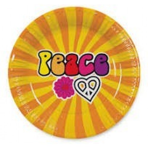 8 PLATOS CARTON HIPPIE-PEACE 23CM