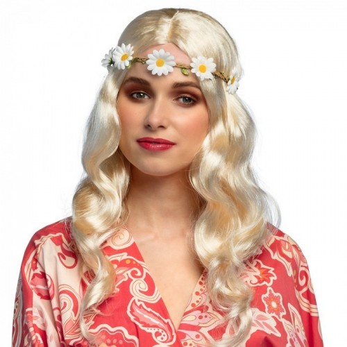 PELUCA RUBIA CON DIADEMA FLOR HIPPIE