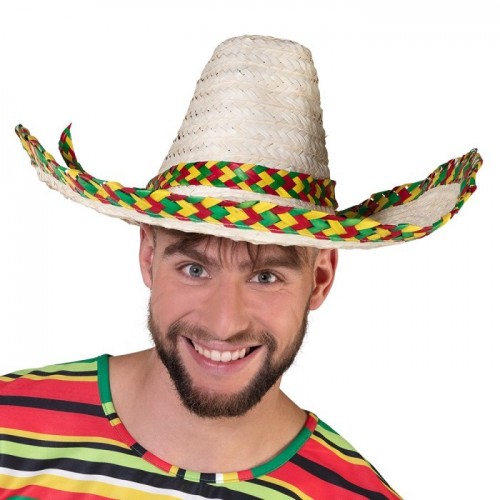 SOMBRERO PAJA MEXICANO CINTA MULTICOLOR