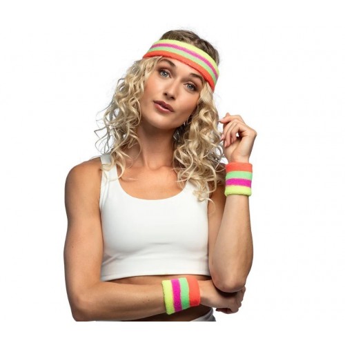 SET CINTA 2 MUÑEQUERAS MULTICOLOR NEON