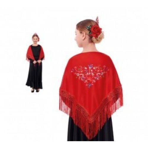 MANTON PEQ SEVILLANA ROJO BORDADO