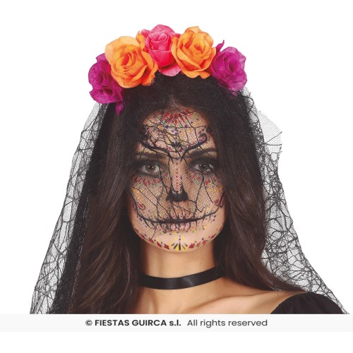 DIADEMA VELO CATRINA FLORES MULTICOLOR