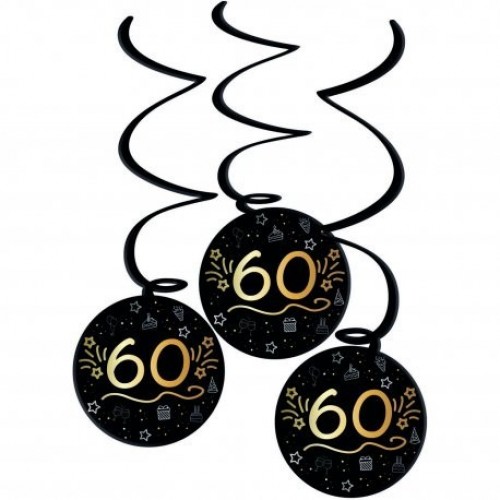 3 TIRAS ESPIRAL NEGRO ORO 60 AÑOS 60CM