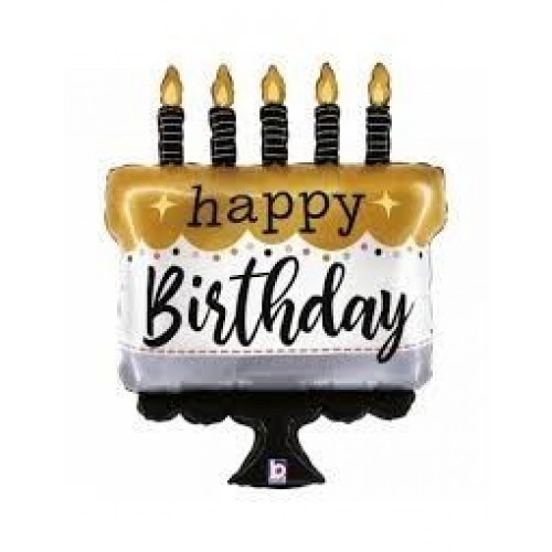 GLOBO 28" FOIL FORMA TARTA ORO/PLAT/NEG