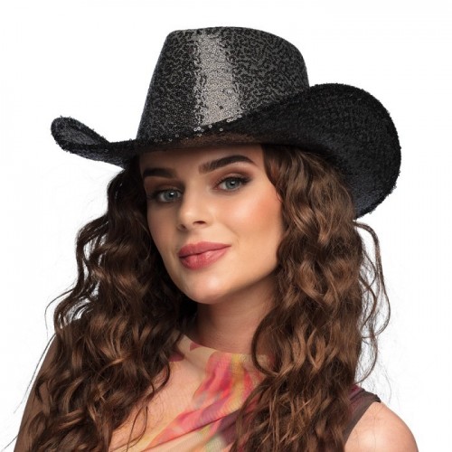 SOMBRERO ADULTO COWBOY LENTEJUELAS NEGRO