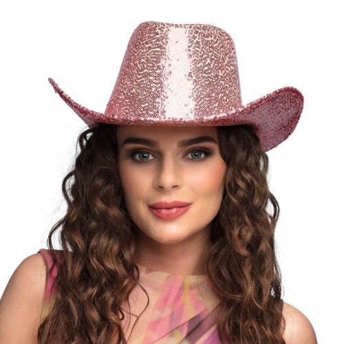 SOMBRERO ADULTO COWBOY LENTEJUELAS ROSA
