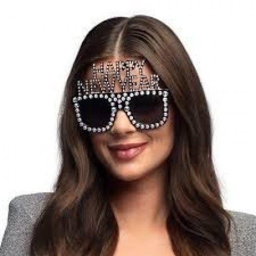GAFAS NEGRAS C/PIEDRAS HAPPY NEW YEAR