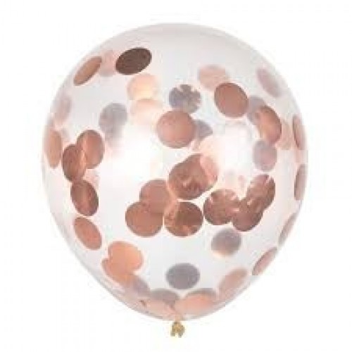 5 GLOBOS 11" LATEX CONFETI ROSA ORO