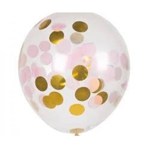 5 GLOBOS 11" LATEX CONFETI ROSA/ORO 30CM