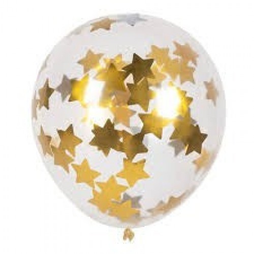 5 GLOBOS 11" LATEX CONFETI ESTRELLA ORO