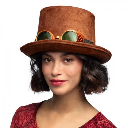 SOMBRERO STEAMPUNK C/GAFAS MARRON