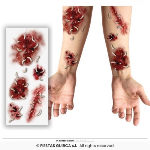 TATUAJE HERIDAS CON GUSANOS 30X13CM