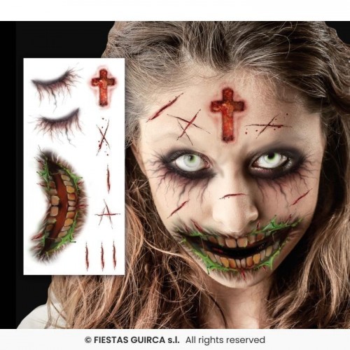 TATUAJE CARA ZOMBIE 30X13CM