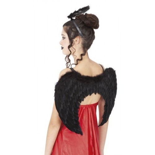 SET ADULTO ALAS DIADEMA ANGEL NEGRO