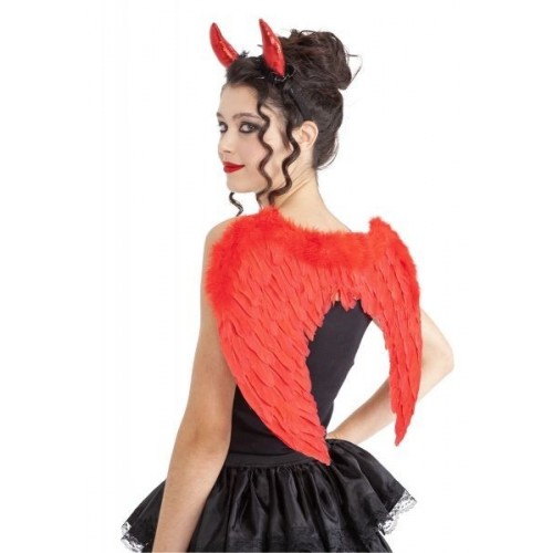 SET DIABLESA ALAS DIADEMAS PLUMAS ROJA