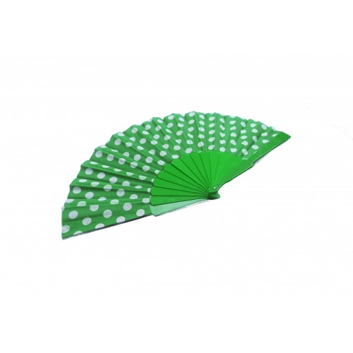 ABANICO PL VERDE LUNARES BLANCOS 23CM