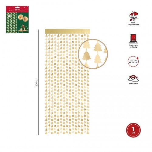 CORTINA METAL ORO ARBOL NAVIDAD 1X2MT