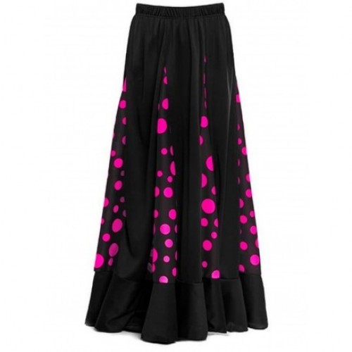  FALDA T-XL SEVILLANA NEGRA TOPOS ROSA