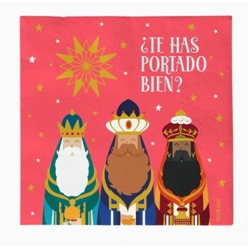 30 SERVILLETAS ROJAS REYES MAGOS 33CM