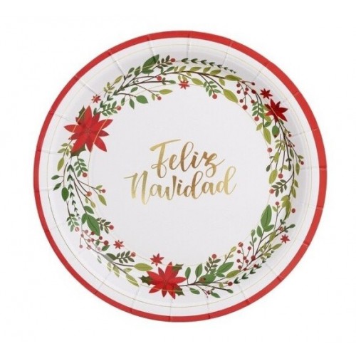   6 PLATOS BLANCO FELIZ NAVIDAD 23CM