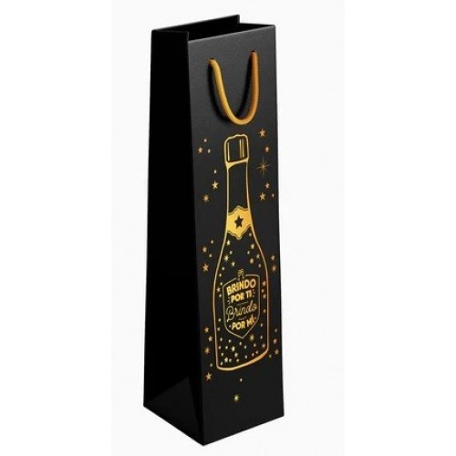 BOLSA BOTELLA NEGRA BRINDO 8X10X35CM