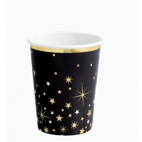  6 VASOS NEGRO DESTELLOS ORO 270CC