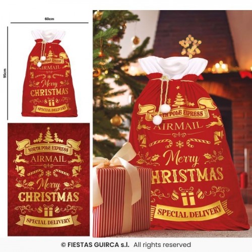 SACO PAPA NOEL CHRISTMAS ROJO/ORO 95CM