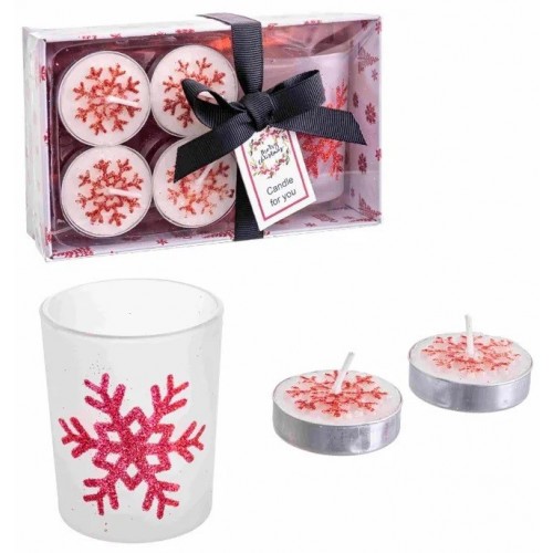 "S/4 VELA TEALIGHT ROJO METALICO