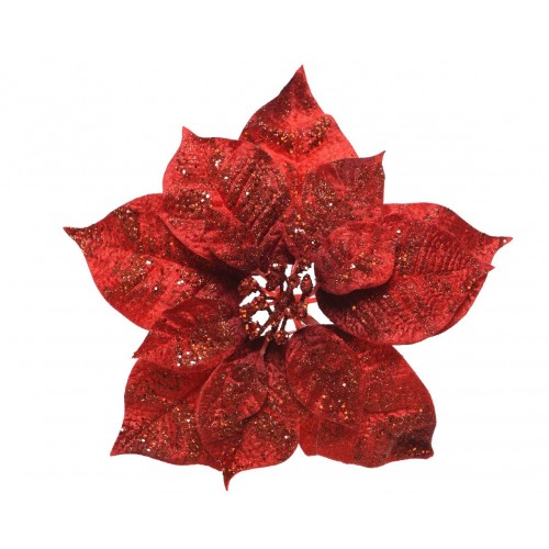 FLOR PASCUA TRABA GLITTER ROJO 26CM