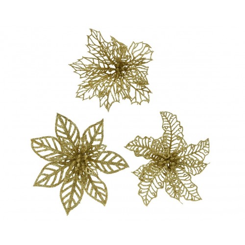 2 FLOR PASCUA TRABA GLITTER ORO 13CM