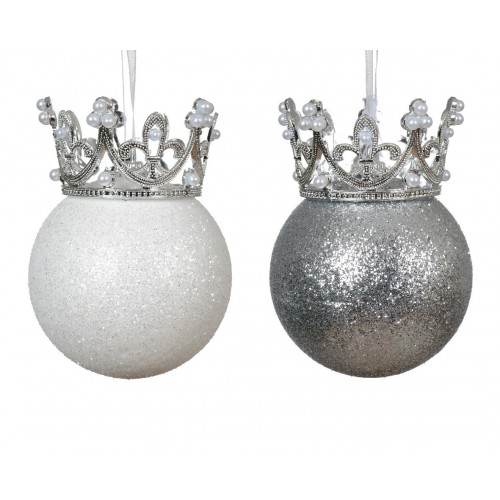 BOLA CON CORONA GLITTER COL.SURT 10CM